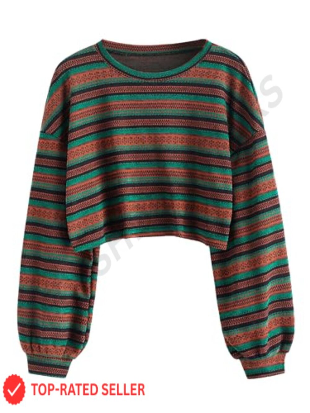 Tribal Ethnic Cropped Knit Pullover Sweater Boho Drop Shoulder
